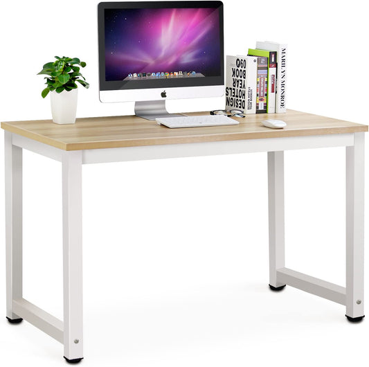 Computer Desk, 47 Inch Modern Simple Office Desk Computer Table Study Writing Desk for Home Office, Light Walnut