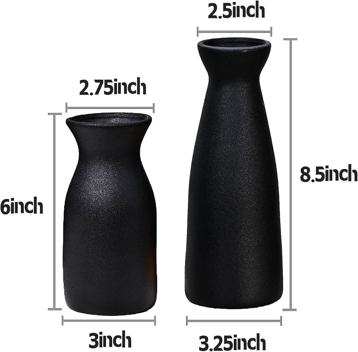 Black Ceramic Vase Set of 2 for Home Decor Modern Boho Home Decor Style, Pampas Grass Ceramic Vases(Black)…