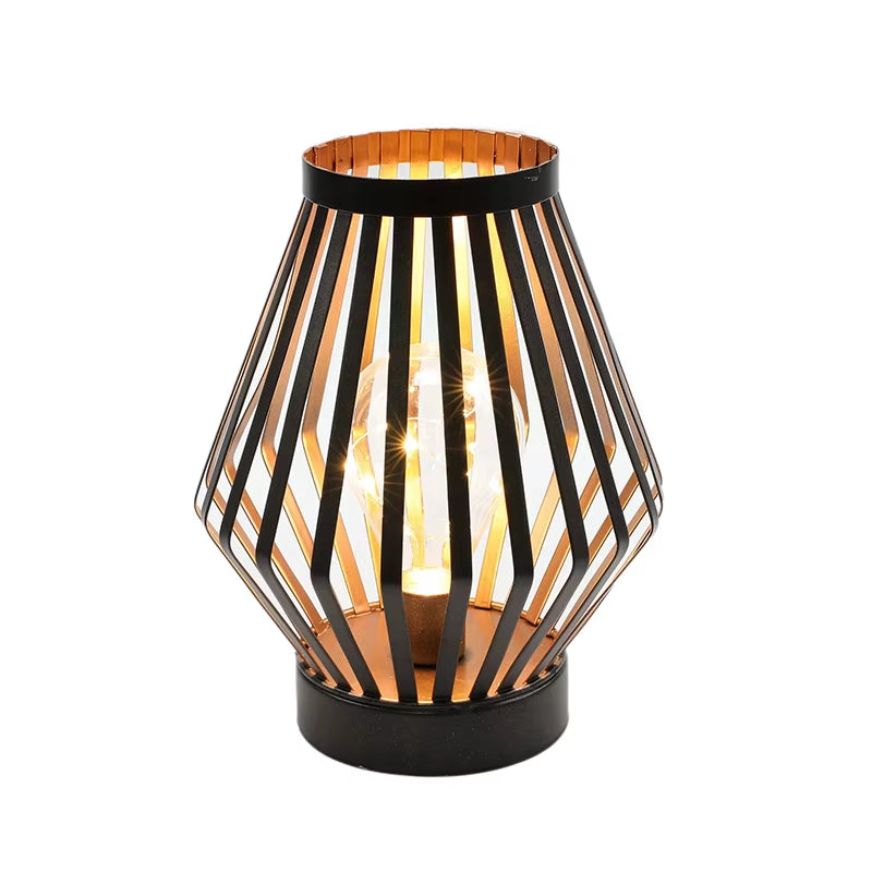 Metal Cage Battery Powered Table Lamp LED Candle Holder Lantern Cordless Lamp for Bedroom Wedding Party Patio Home Decor