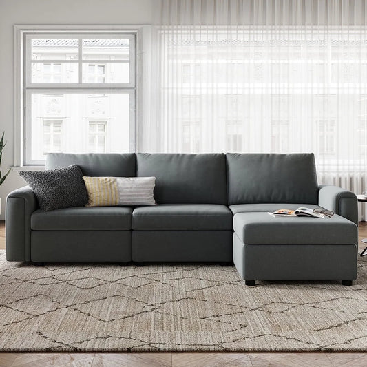 Modular Couches and Sofas Sectional with Storage, 4 Seat Sectional Sofa for Living Room, L Shaped Sectional Couch with Reversible Chaises, Dark Gray