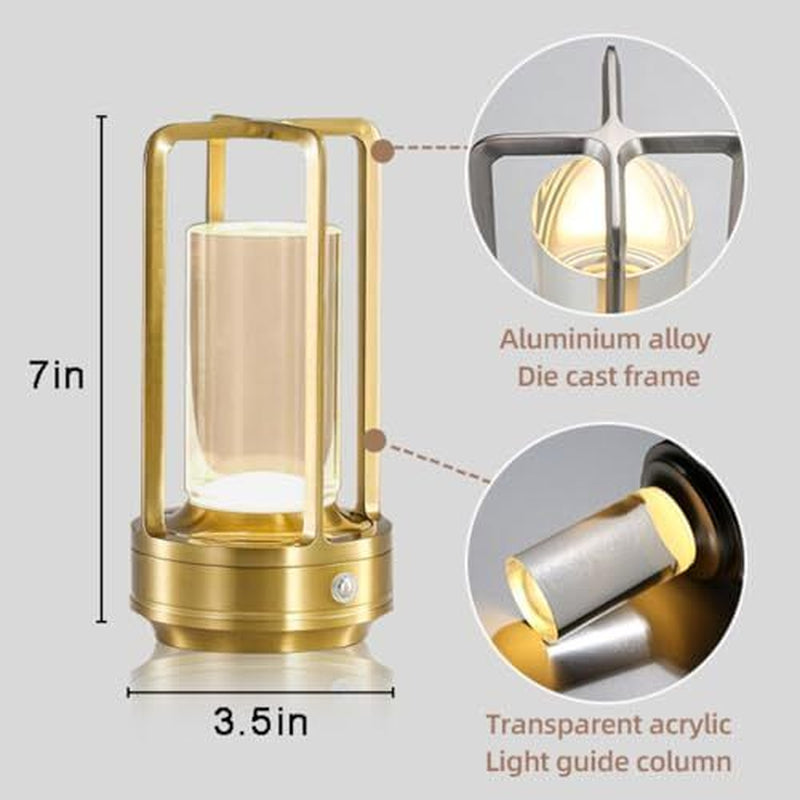 Crystal Table Lamp for Indoor and Outdoor, Rechargeable Cordless Lamp, 02-Gold