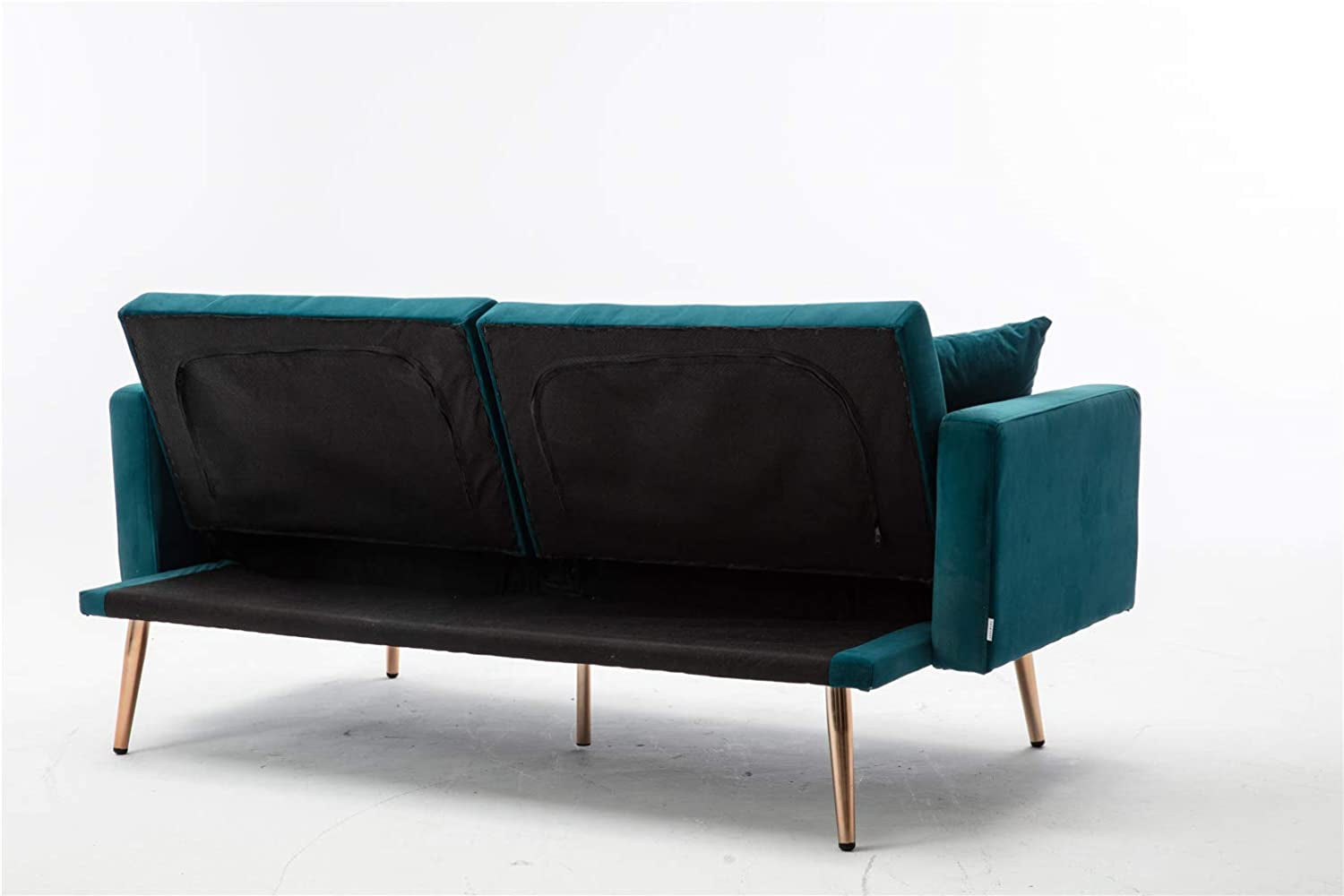 63" Accent Sofa, Mid Century Modern Velvet Fabric Couch， Convertible Futon Sofa Bed ，Recliner Couch Accent Sofa Loveseat Sofa with Gold Metal Feet (Teal)