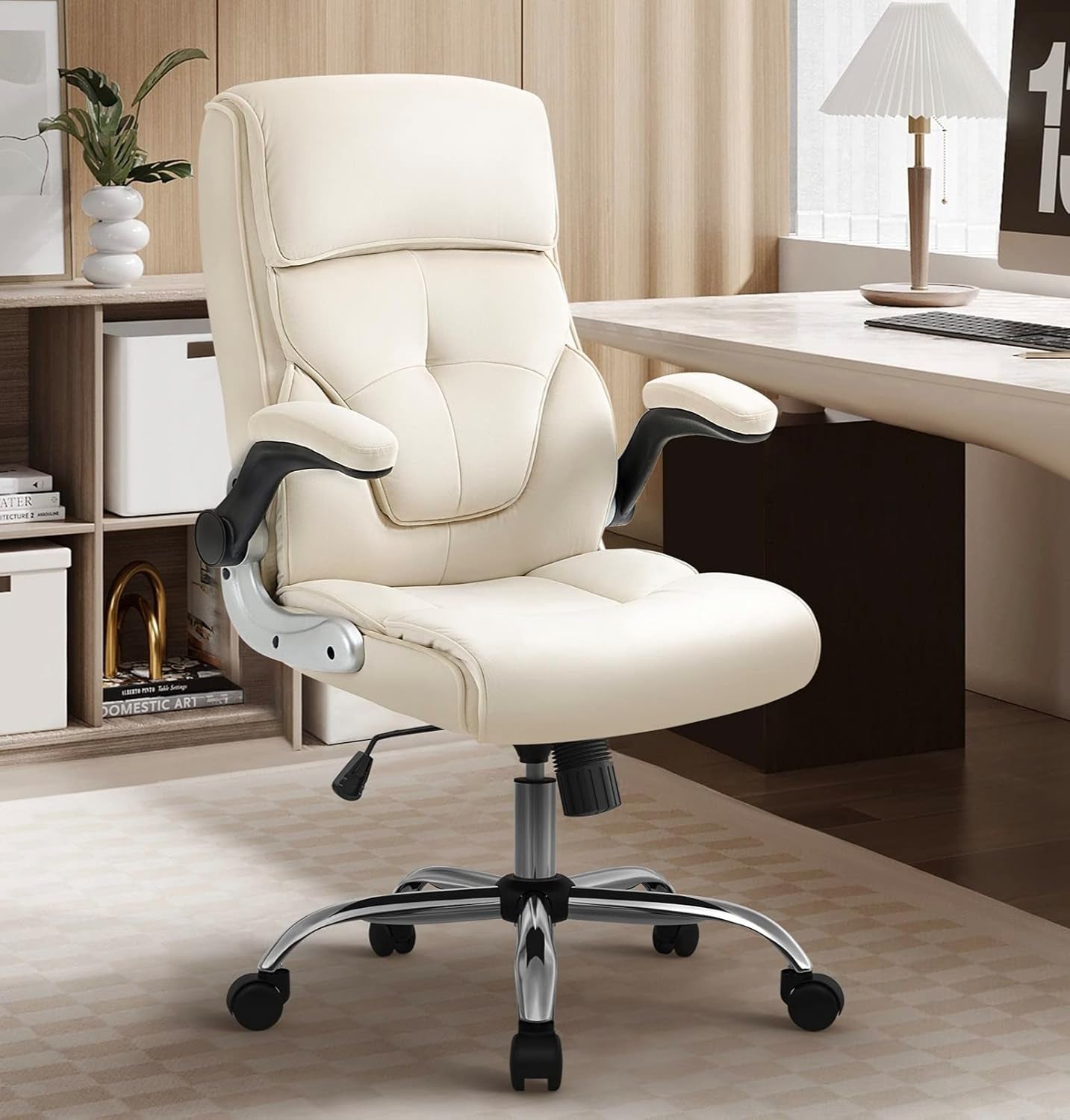 High Back Ergonomic Office Chair, Velvet Fabric Executive Desk Chair Computer Chair with Lumbar Support for Adults,Beige