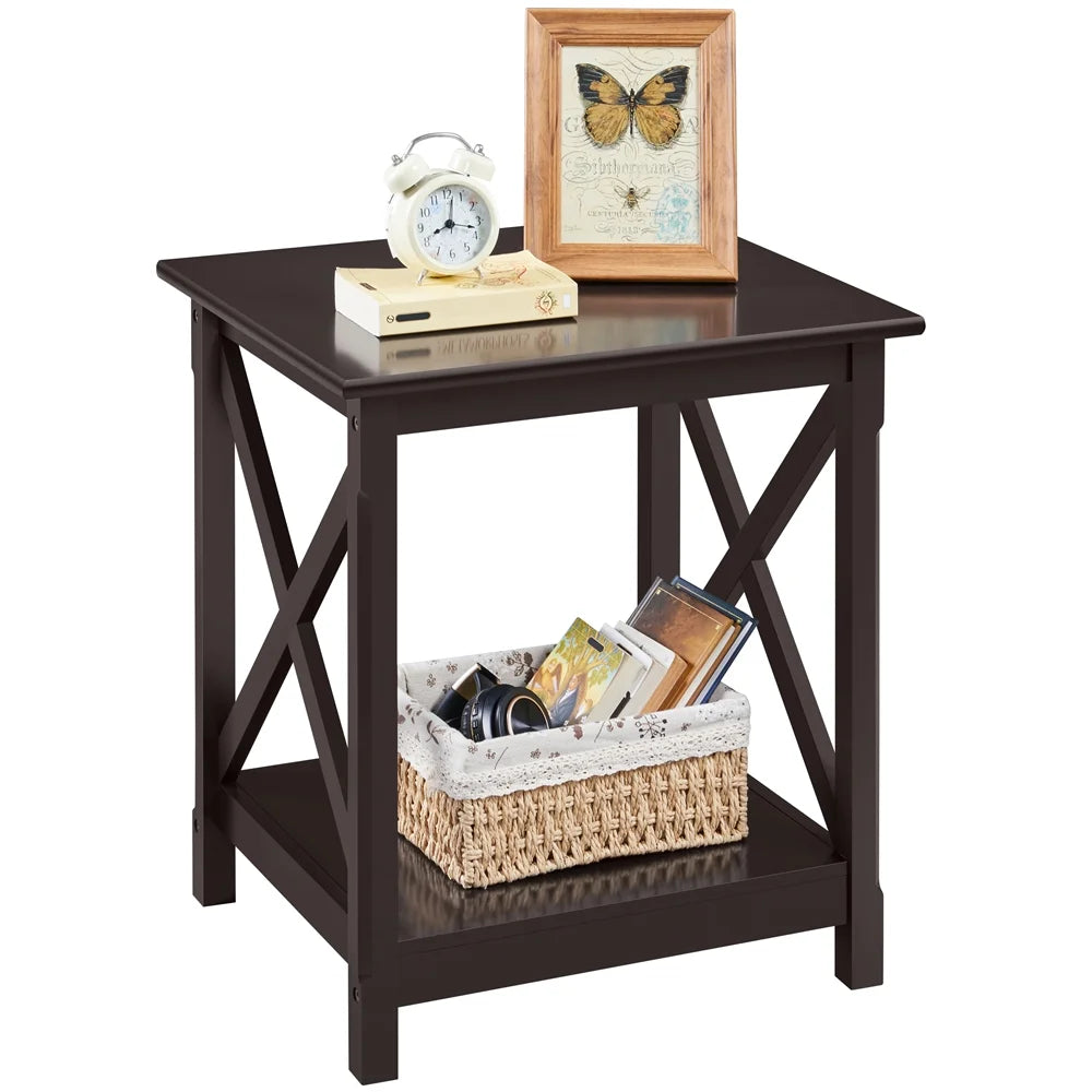 Modern X Design Wood End Table, Espresso