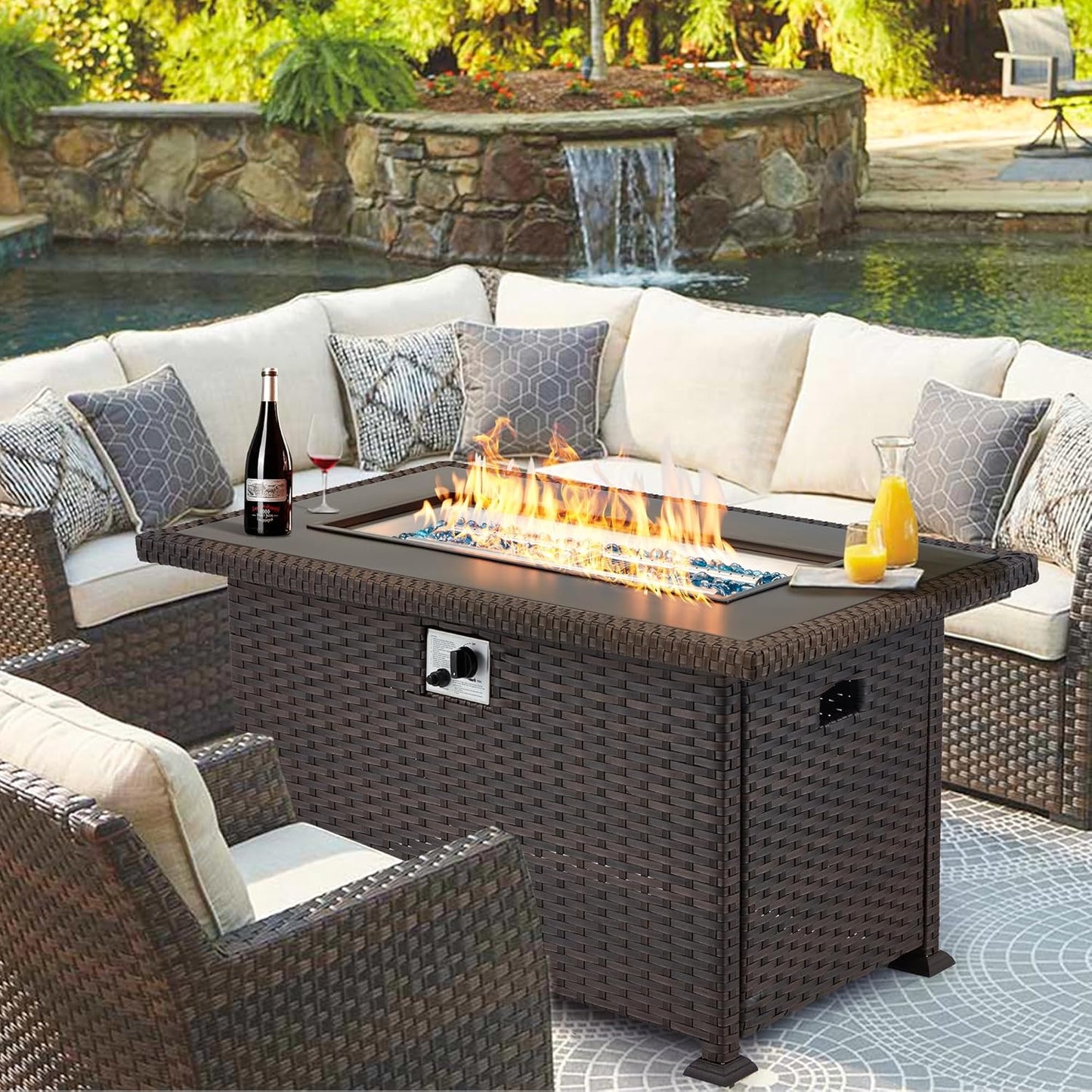 Fire Pit Table,Propane Fire Pits for Outside,44In 50,000 BTU Auto-Ignition Gas Fire Table W/Csa Certification,Outdoor Fire Pit for Garden Patio (Brown…