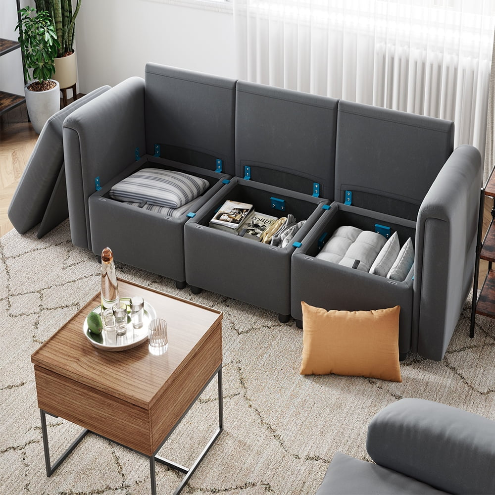 Modular Couches and Sofas Sectional with Storage, 4 Seat Sectional Sofa for Living Room, L Shaped Sectional Couch with Reversible Chaises, Dark Gray