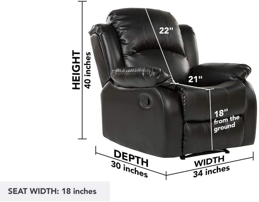 REC01-BLACK Furniture Bonded Leather Recliner Chair - Overstuffed, Black