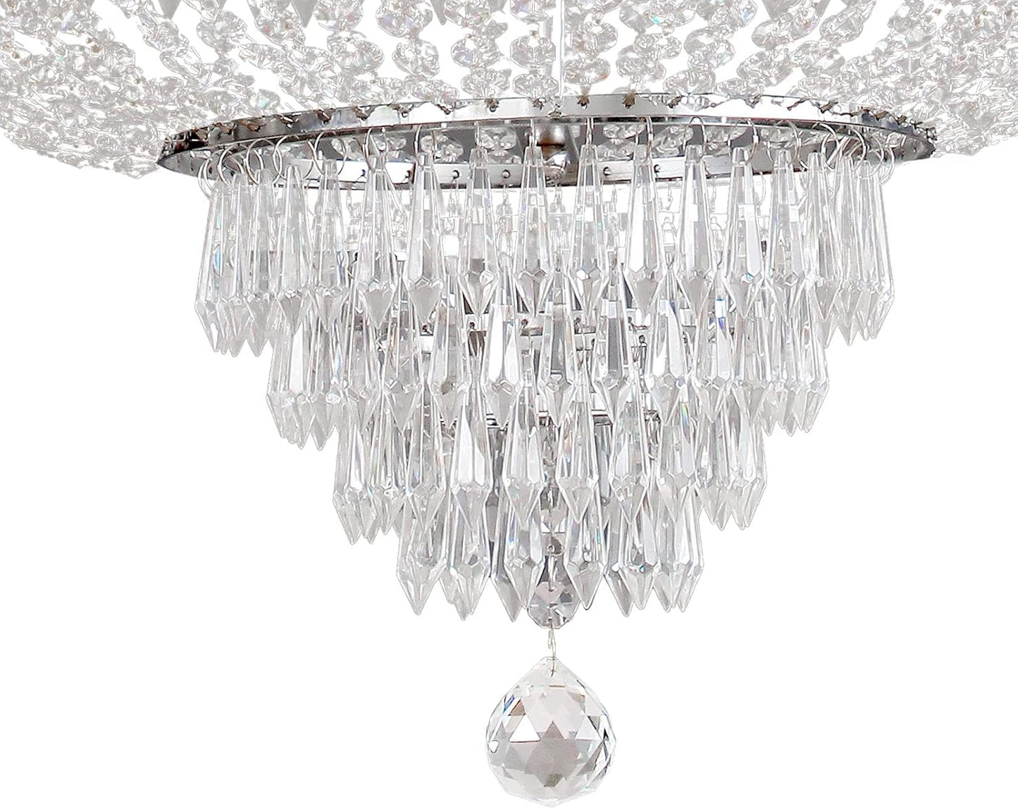 Crystal Pendant Chandelier Light,Modern French Empire Crystal Raindrop Lighting Chandelier LED Ceiling Light Fixture Lamp Hanging Lighting Home Decor Lamp,H30 X W24 Inch,9Xe12 Bulbs(Not Included)