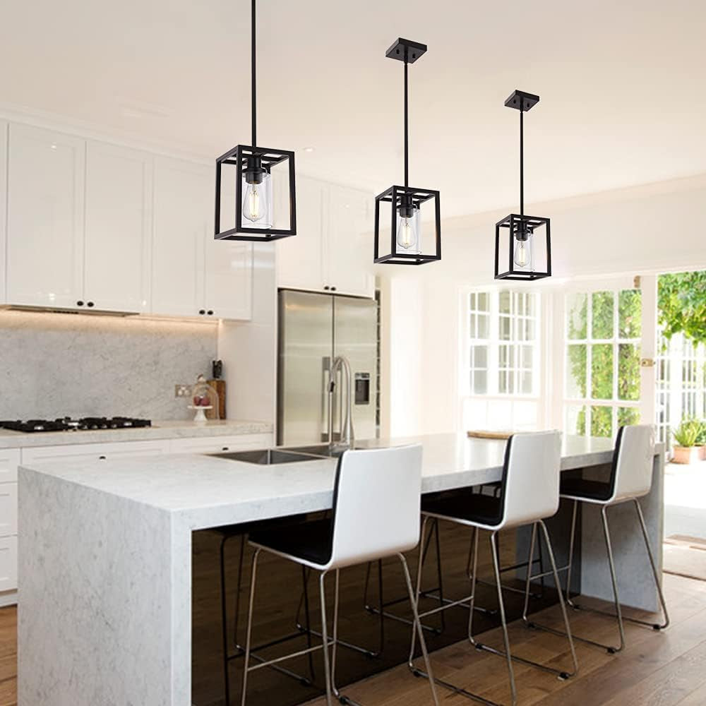 Black Pendant Lights Industrial Farmhouse Chandeliers Mini Island Light Fixtures Ceiling Hanging with Clear Glass Shade for Dining Room Entryway Hallway Restaurants