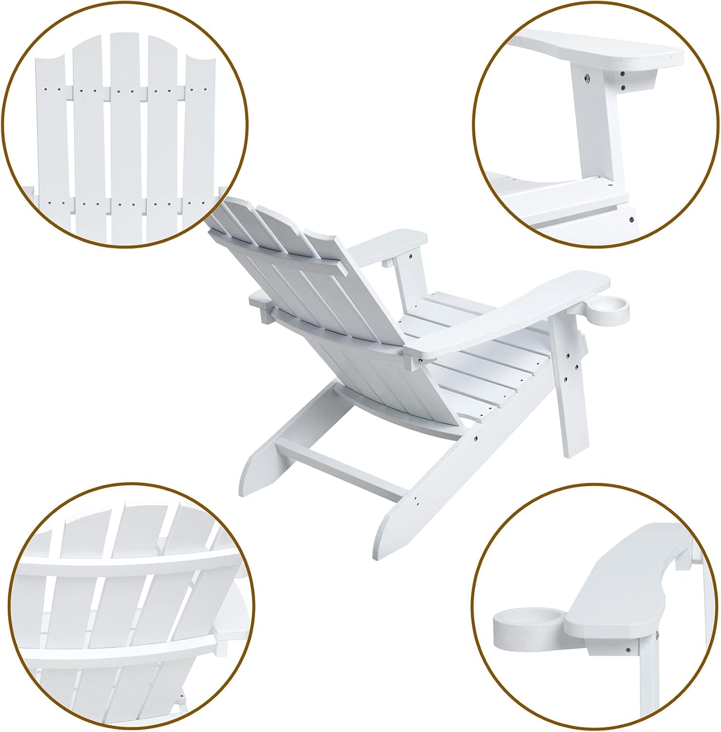 Melucivi Adirondack Chair Weather Resistant Plastic Outdoor Chairs with Cup Holder, Fire Pit Chair Patio Garden Resin Adirondack Chair for Adult, White