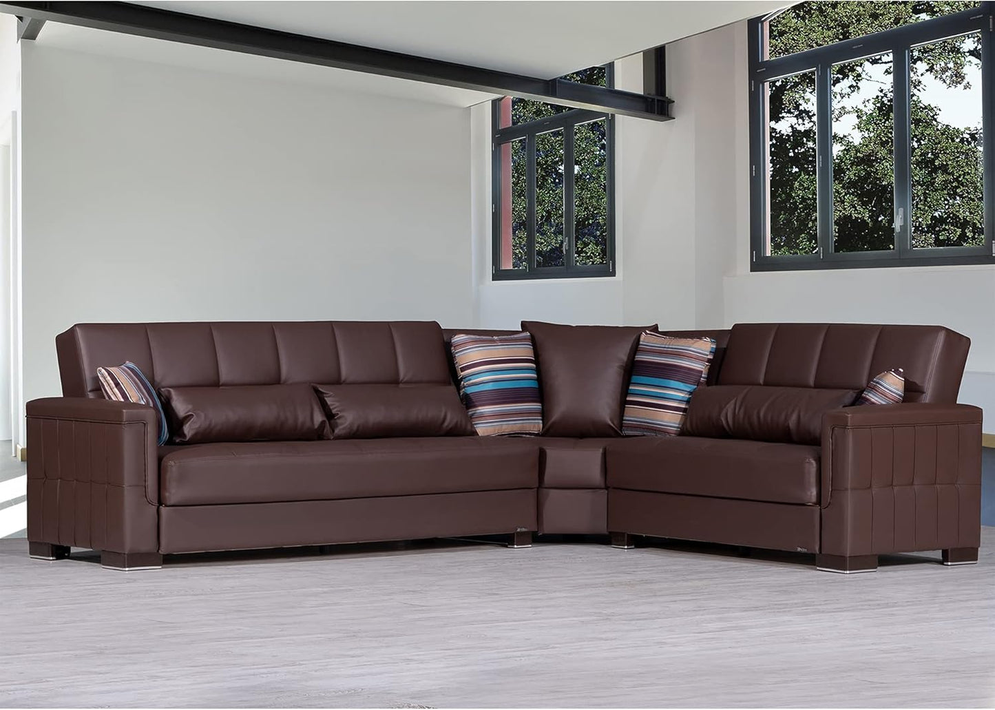 Collection Classics Pro Convertible Furniture with Storage, Sectional, Brown Leatherette