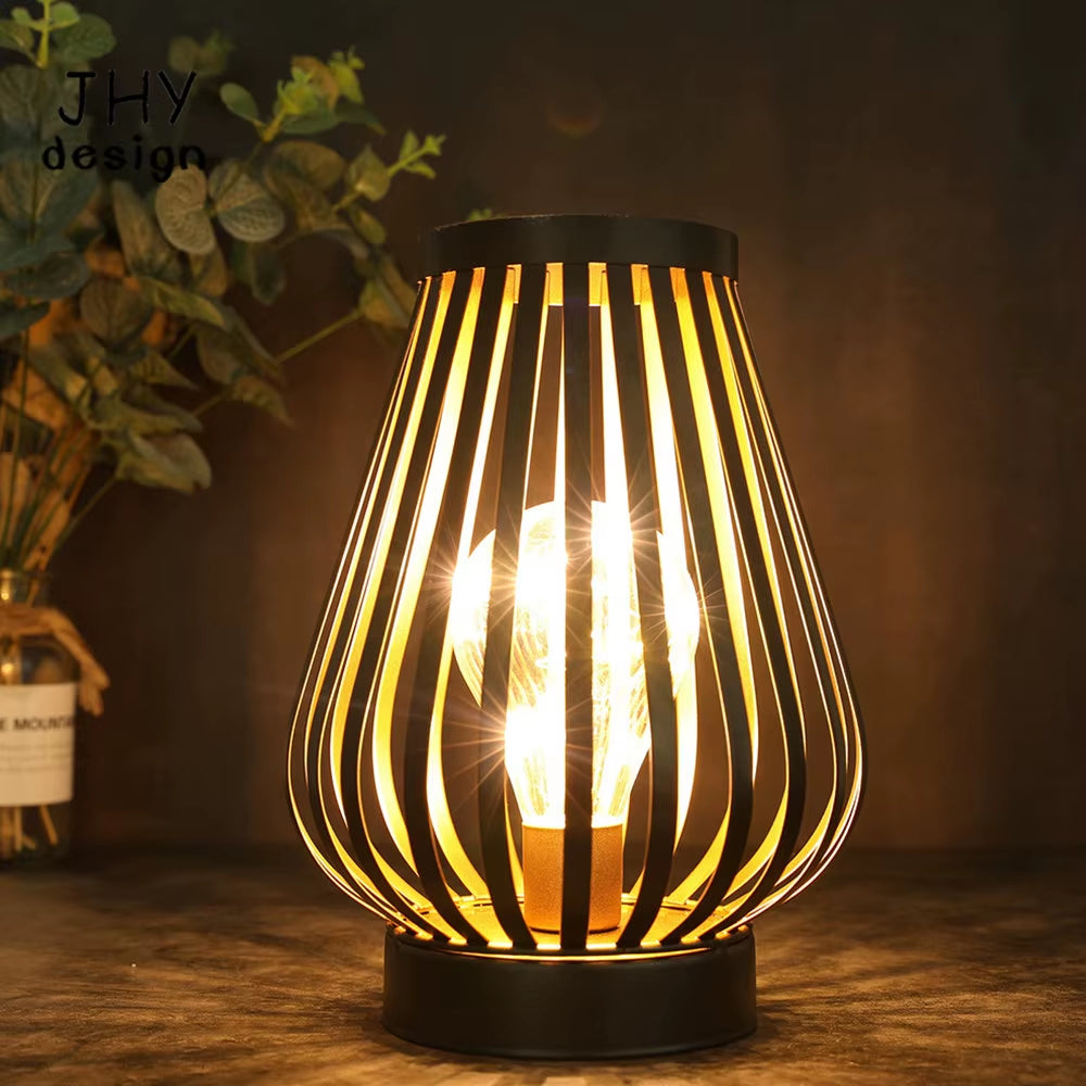 Metal Cage Battery Powered Table Lamp LED Candle Holder Lantern Cordless Lamp for Bedroom Wedding Party Patio Home Decor