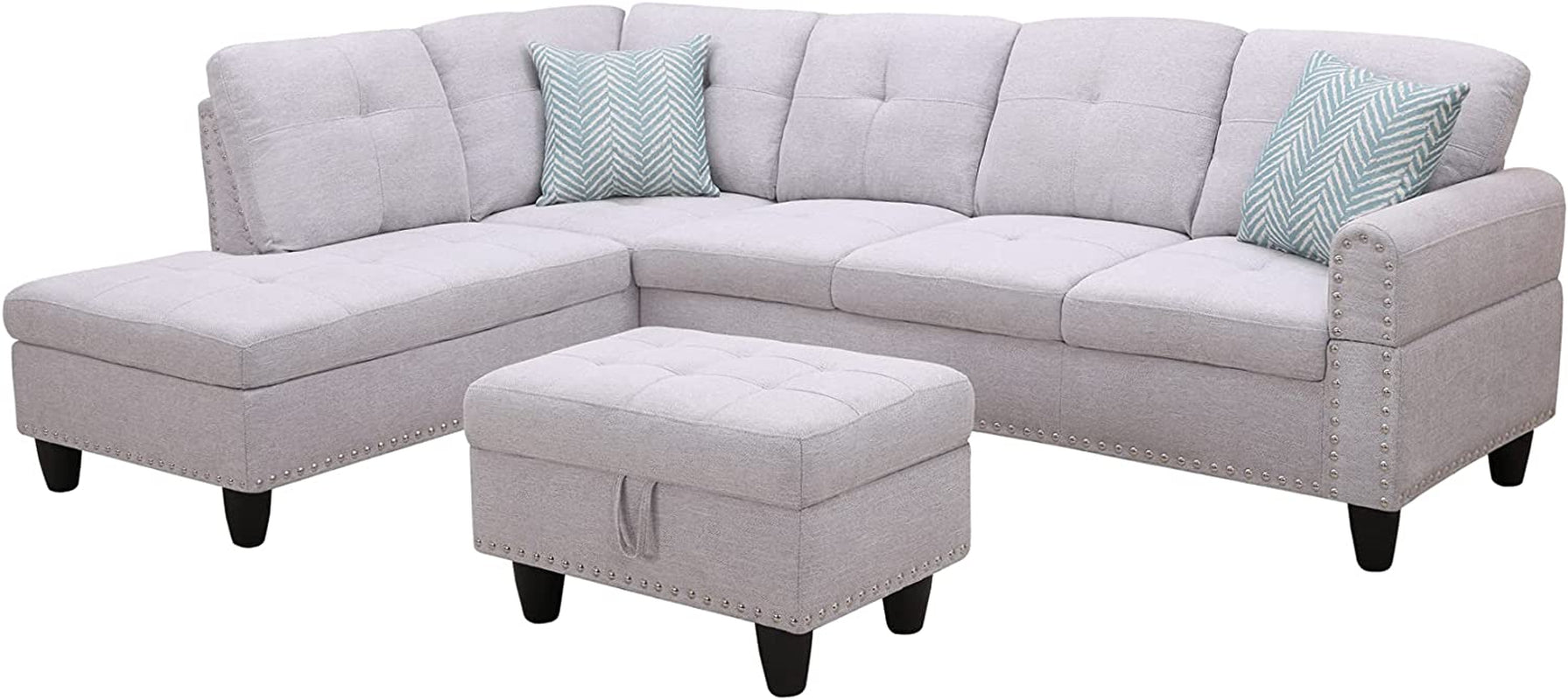 Sectional Sofa with Chaise Lounge and Ottoman L Shaped 6 Seat Living Room Sectional Couch with Cupholder, Left Facing Couch