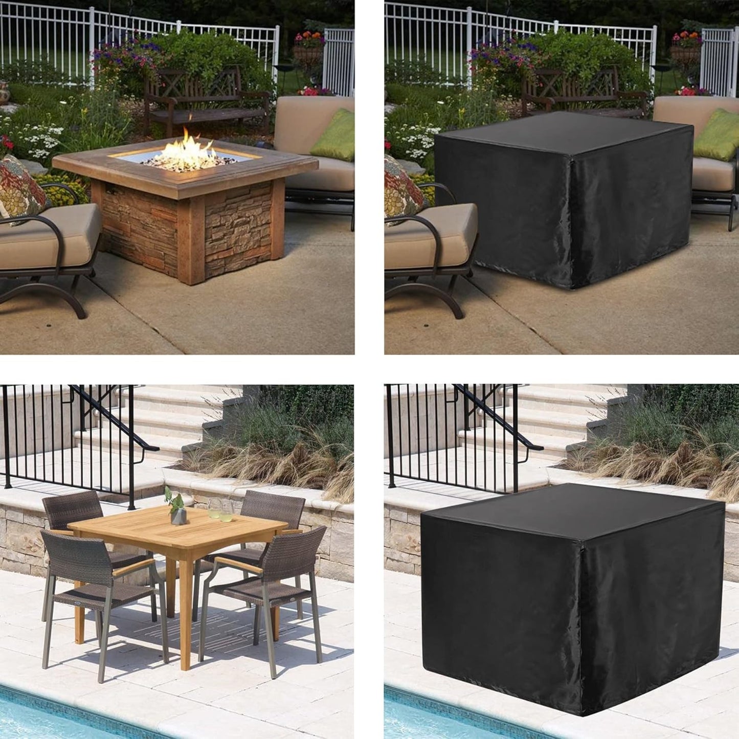 Heavy Duty Patio Table Cover, Gas Firepit Cover Waterproof Outdoor Furniture Cover (31" X 31" X 24", Black)