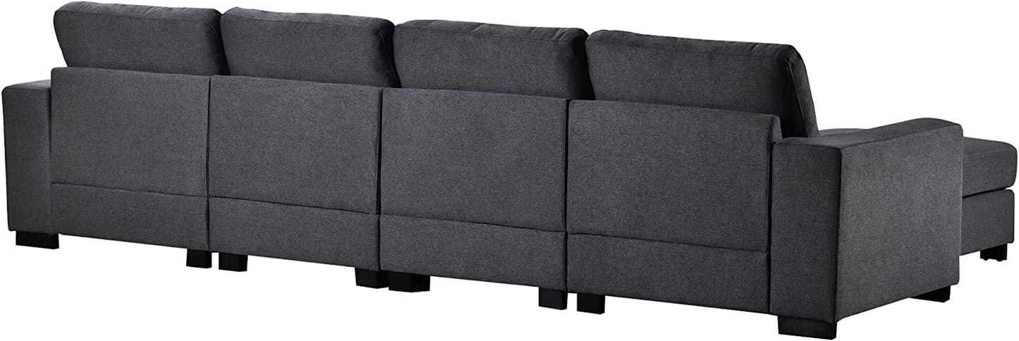 131" Modern Large Sectional Sofa,U Shape Upholstered Couch,Modular Sectional Sofa with 2 Removable Ottomans,Thickened Cushion Back & Wide Square Arms,4 Seat Sofa for Living Room (Gray)