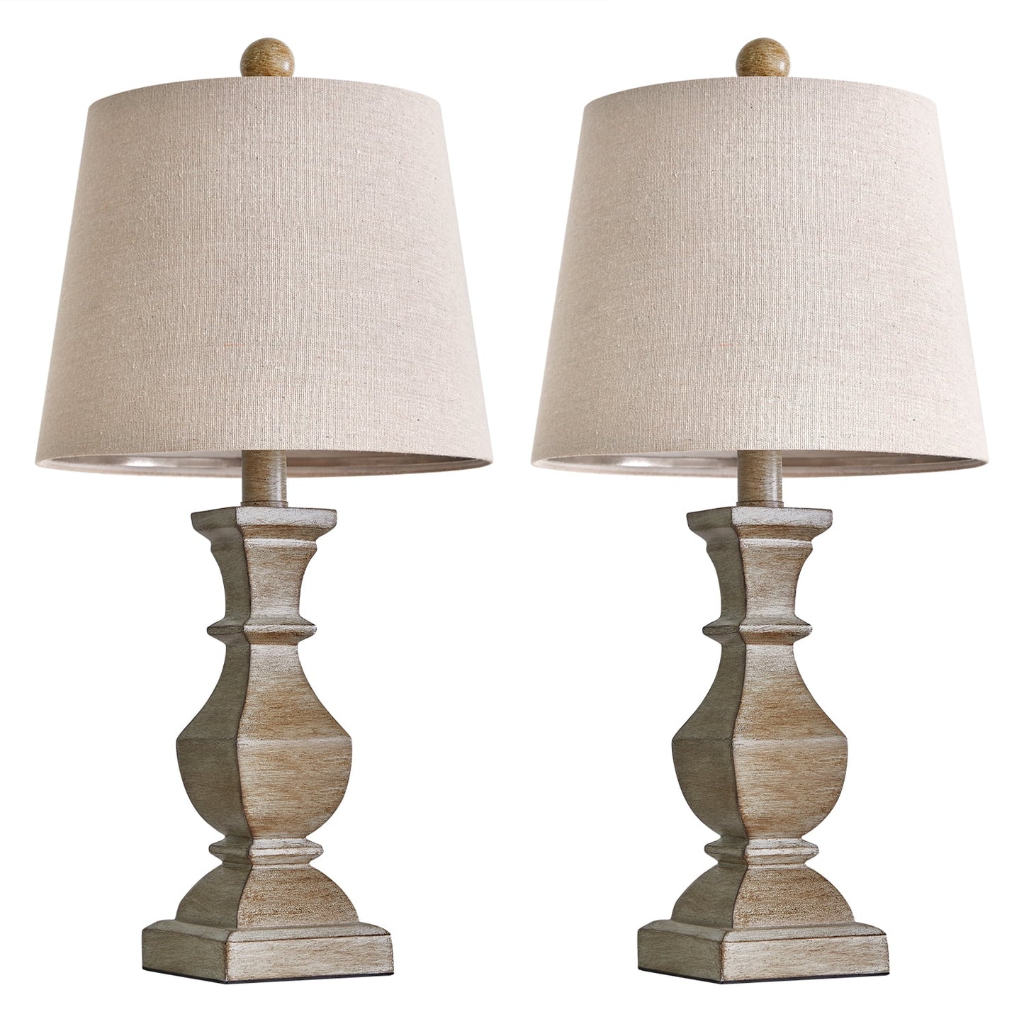 Farmhouse Table Lamps 20.5" Set of 2 with Linen Drum Shade Retro Resin Nightstands Lamps for Living Room Bedroom