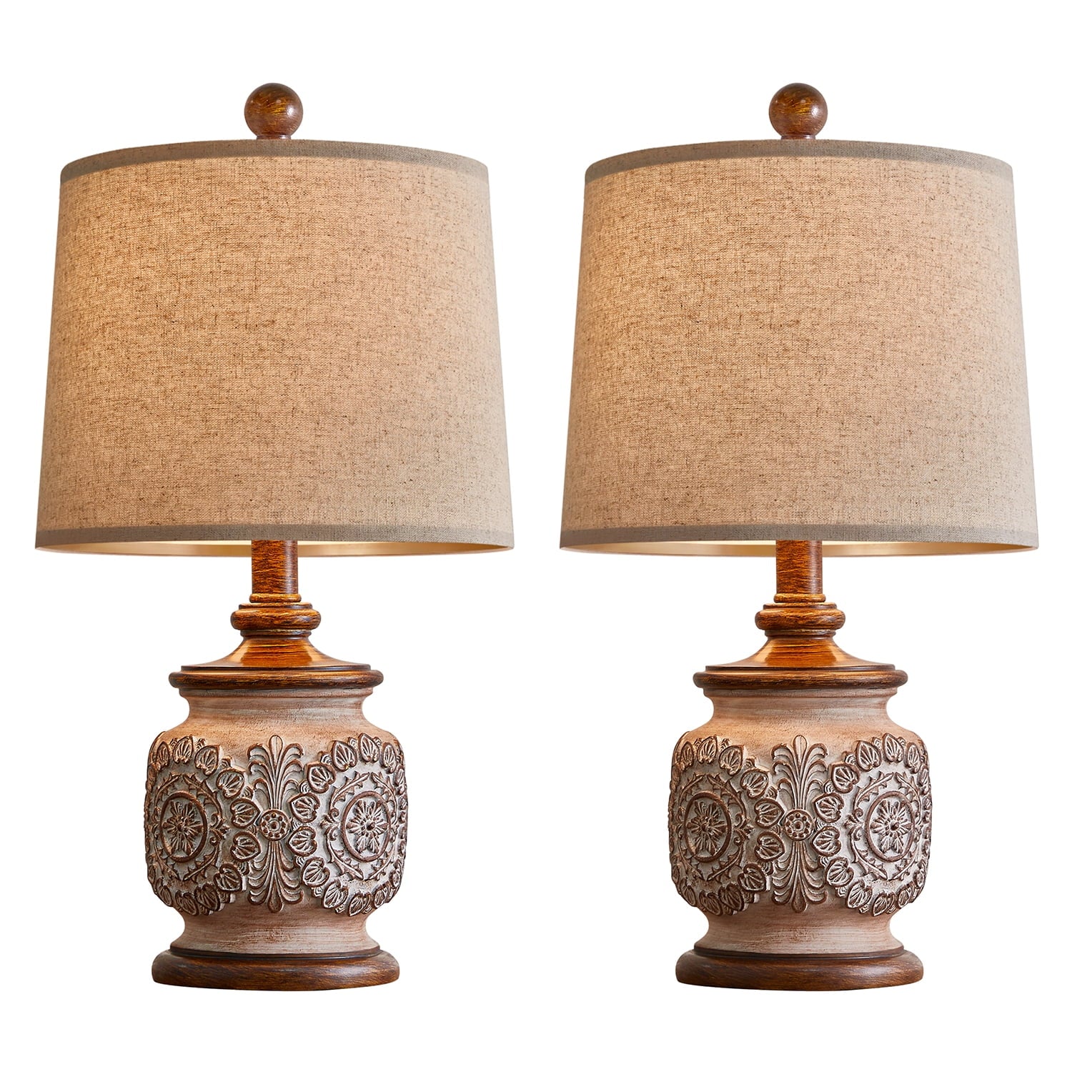 Vintage Table Lamps Bedside Lamp Set of 2 for Bedroom Living Room 18.75" Retro Farmhouse Floral Nightstands Lamps Resin