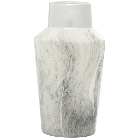 14" Faux Marble Gray Ceramic Vase