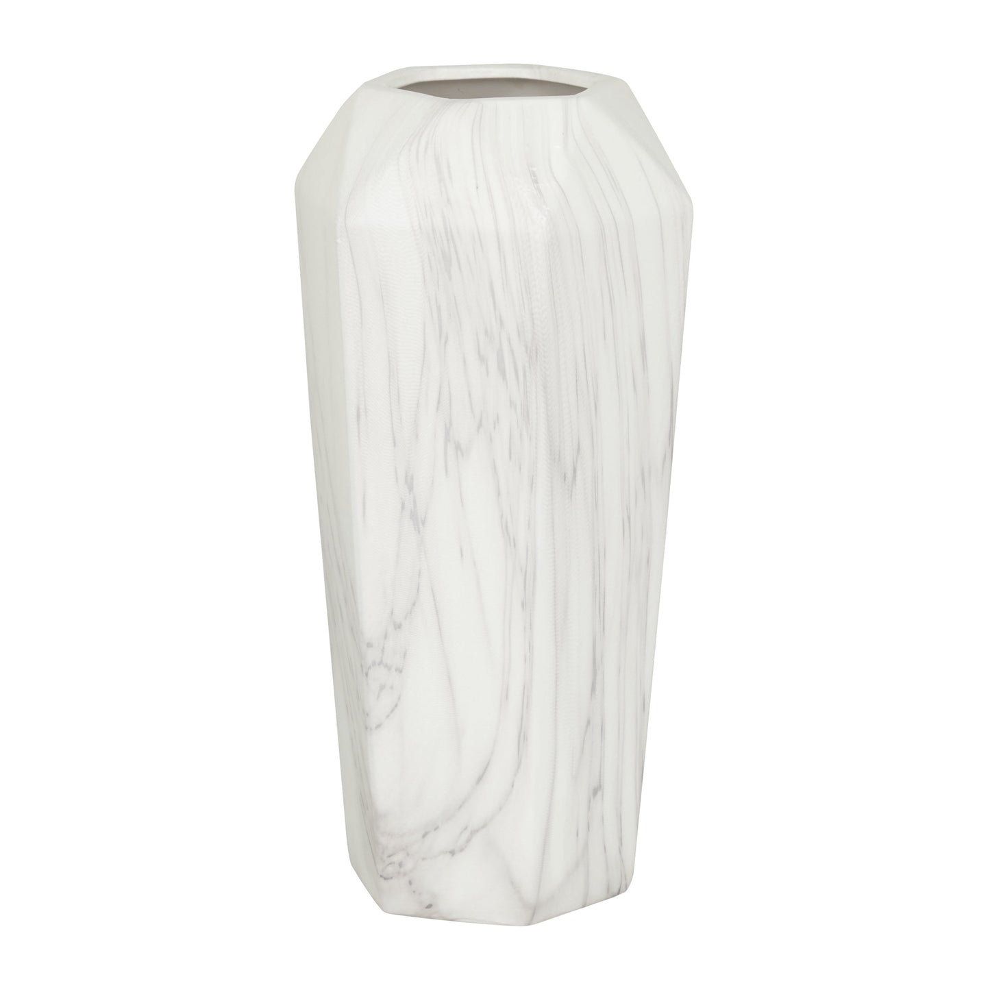 14" Faux Marble White Ceramic Vase