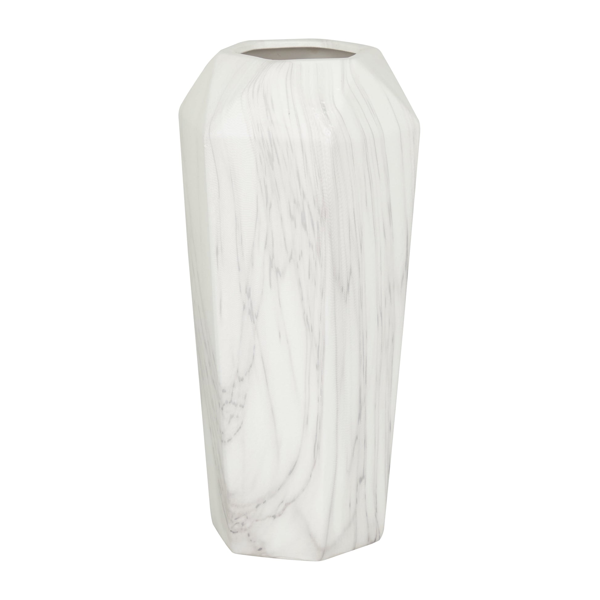 14" Faux Marble White Ceramic Vase