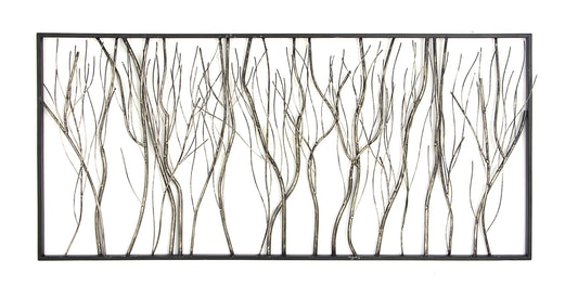 Silver Metal Distressed Dimensional Branch Tree Wall Decor with Black Frame