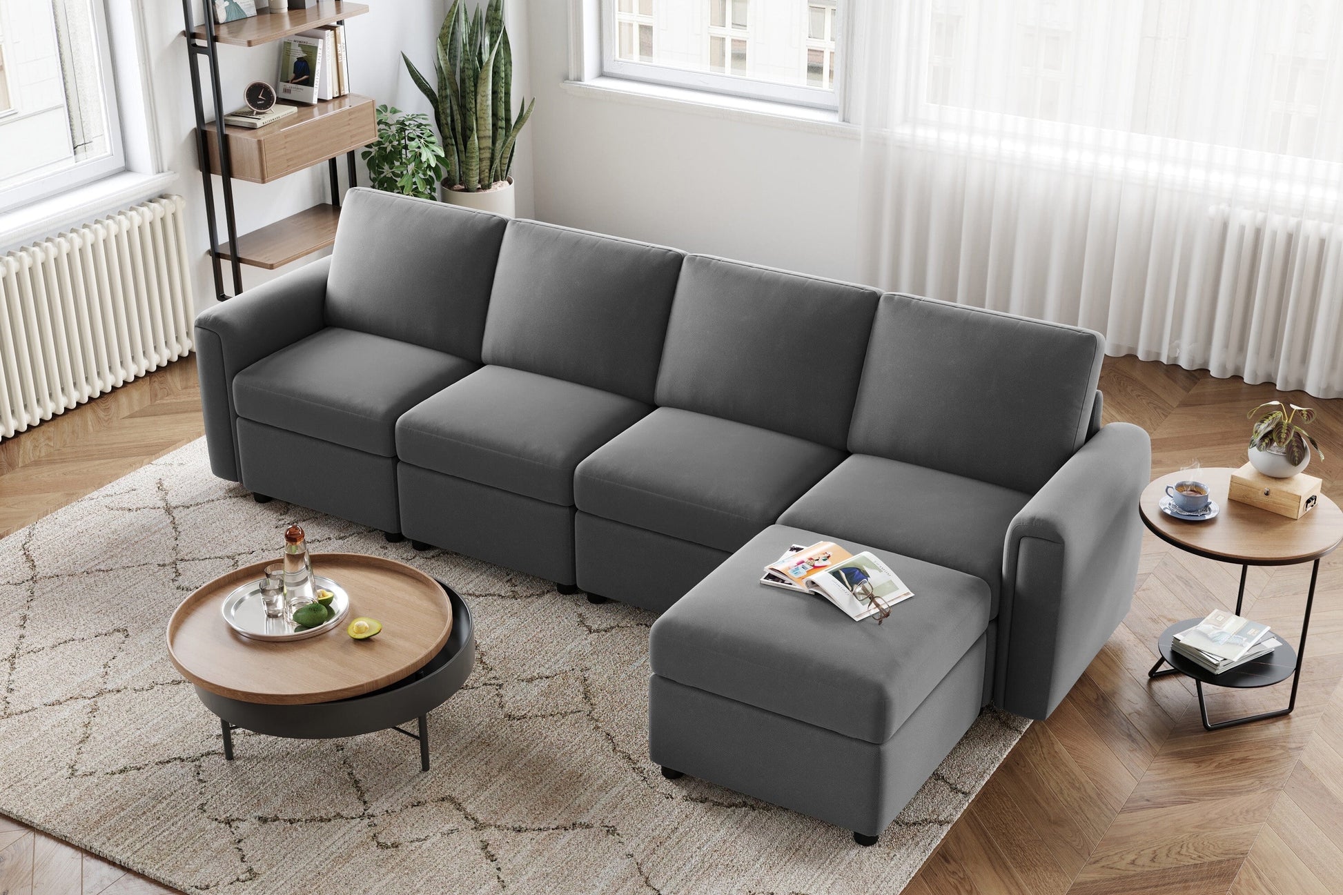 Modular Couches and Sofas Sectional with Storage, 5 Seat Sectional Sofa for Living Room, L Shaped Sectional Couch with Reversible Chaises, Dark Gray