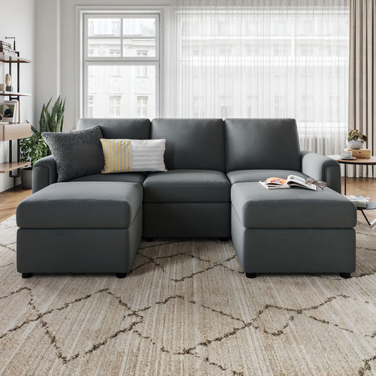 Modular Couches and Sofas Sectional with Storage, 5 Seat Sectional Sofa for Living Room, U Shaped Sectional Couch with Reversible Chaises, Dark Gray