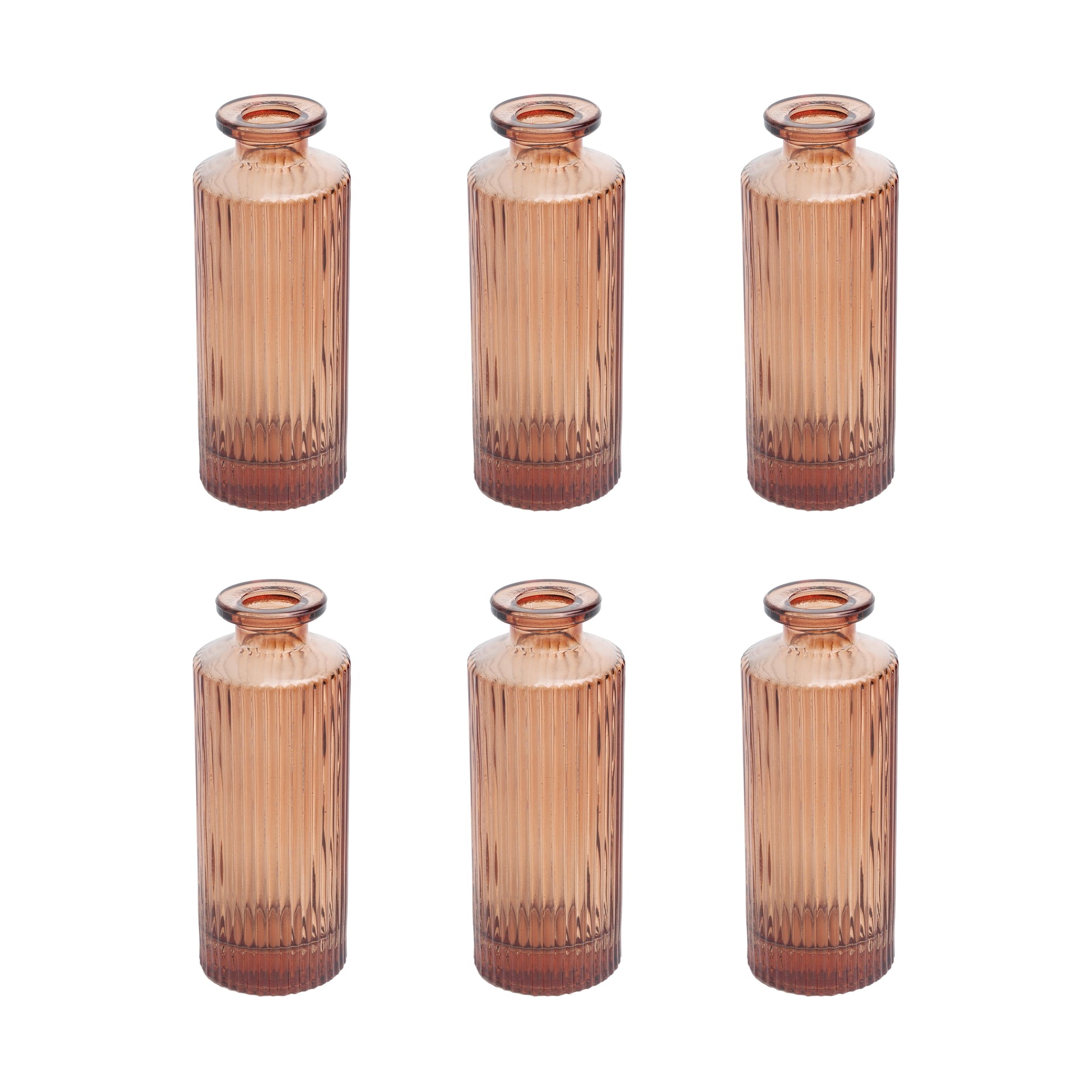 5.2" 6 Pack Mini Amber Translucent Ribbed Glass Indoor Tabletop Vase