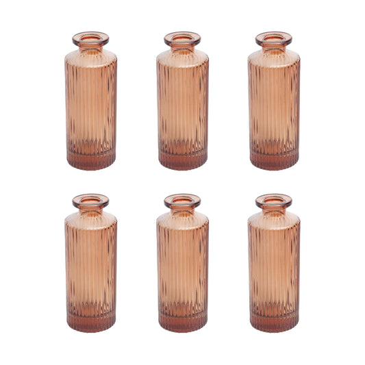 5.2" 6 Pack Mini Amber Translucent Ribbed Glass Indoor Tabletop Vase