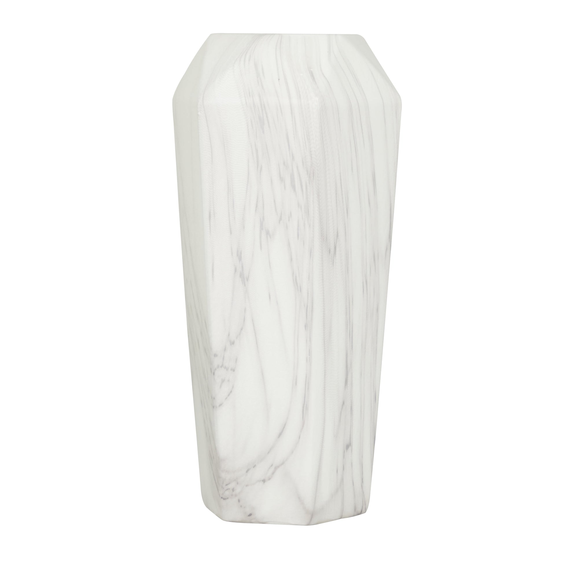 14" Faux Marble White Ceramic Vase