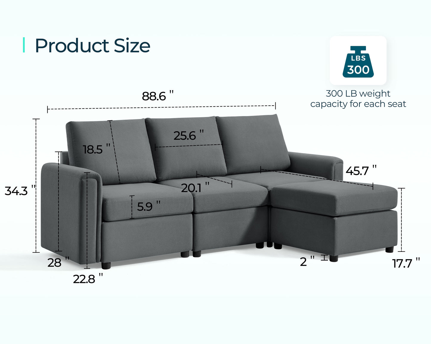 Modular Couches and Sofas Sectional with Storage, 4 Seat Sectional Sofa for Living Room, L Shaped Sectional Couch with Reversible Chaises, Dark Gray