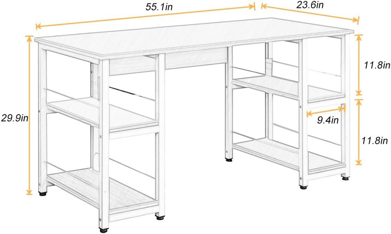 Home Office Desk 55 Inches Computer Desk, Morden Style Desk with Shelves Worksation Desk, Storage Desk Black DZ012-140-H