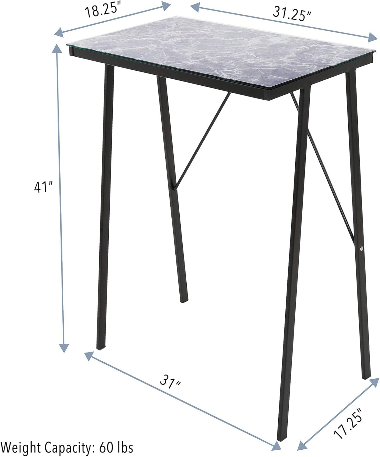 Joy Desk | Compact Multifunctional Standing Table for Home & Office | Modern Glass Top with Stylish Marble Design | Space-Saving Standing Desk for Small Workspaces (Marble / 32In X 41In)