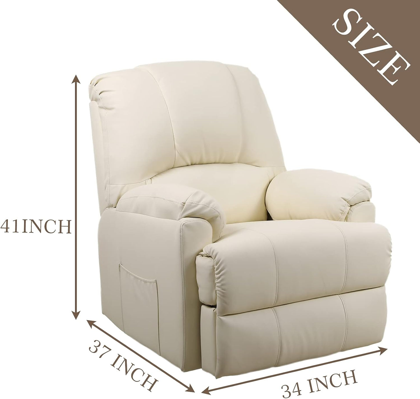 Power Lift Chair, Electric Recliner Lift Chair with Heat and Massage for Elderly Pregnancy, Breath Leather Ergonomic Reclining Sofa Chair up to 330 LB with Side Pocket and Remote Controls (Beige)