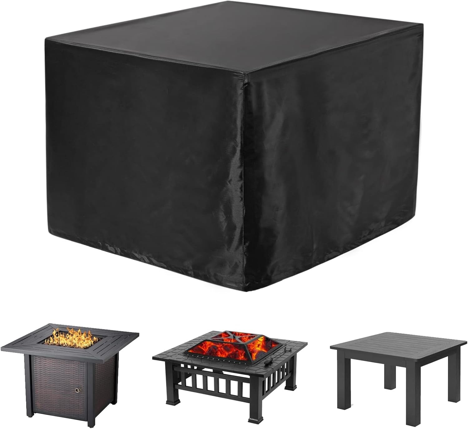 Heavy Duty Patio Table Cover, Gas Firepit Cover Waterproof Outdoor Furniture Cover (31" X 31" X 24", Black)