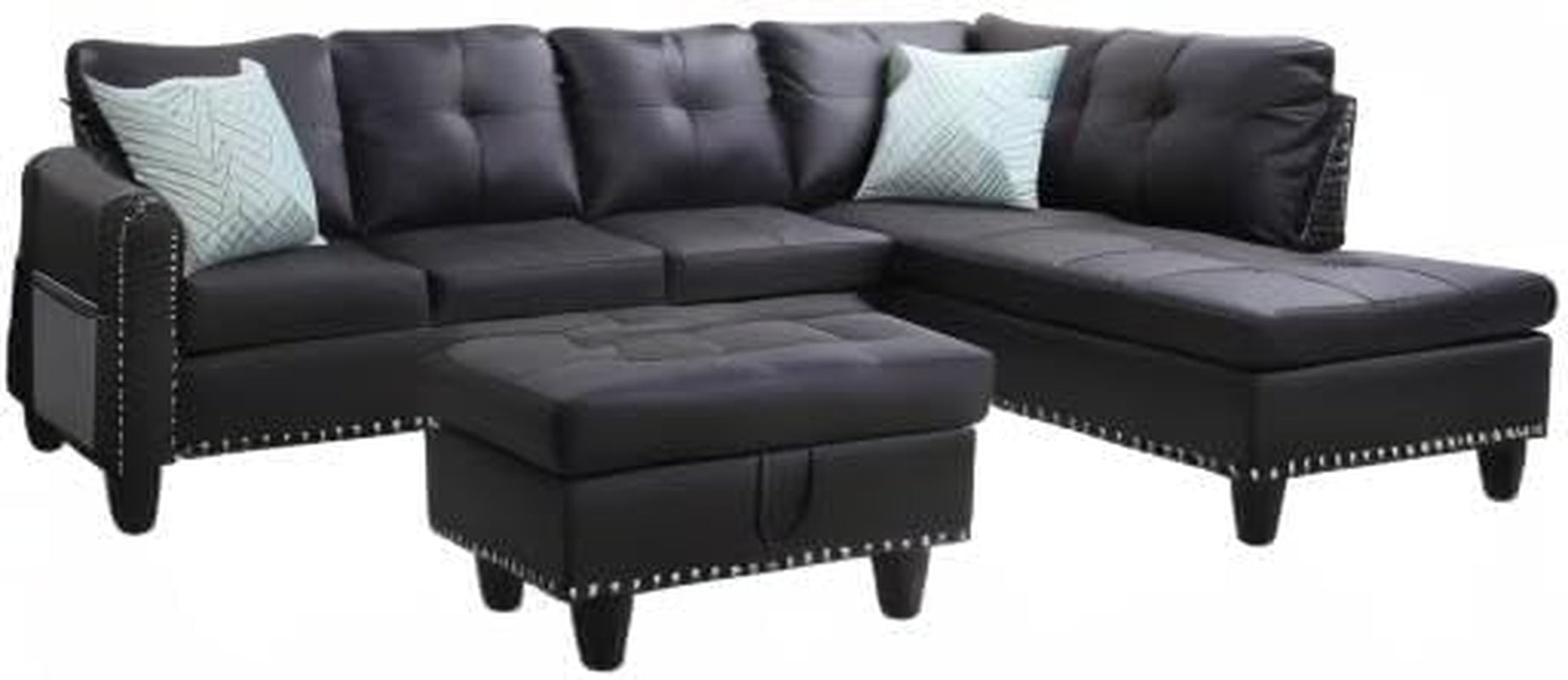 Sectional Sofa with Chaise Lounge and Ottoman Living Room Leather Sectional Set 6 Seater Corner L Shaped Couch Sofa with Cupholder, Right Facing Couch