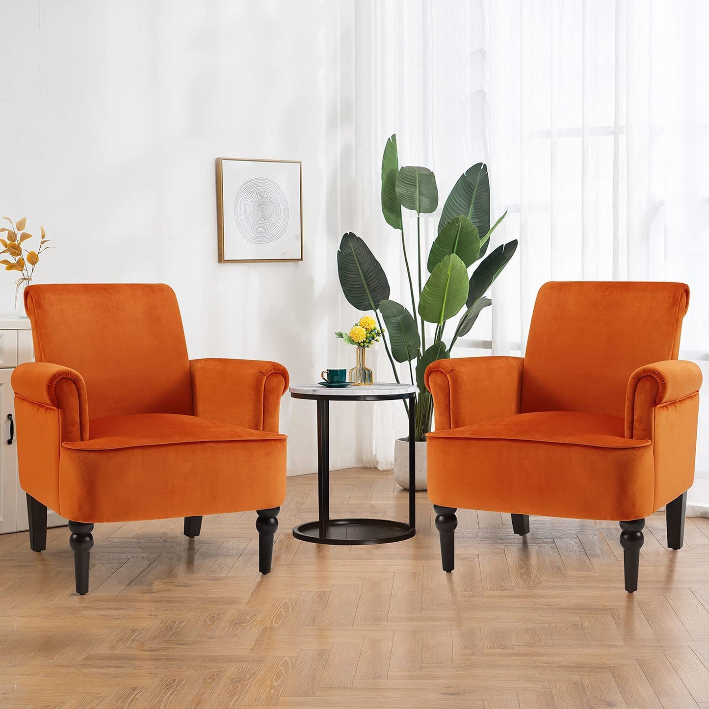 Modern Lounge Accent Chair, Comfy Velvet Fabric Armchair with Gourd Leg, Upholstered Chairs for Living Room, Reading Room, Bedroom, Orange