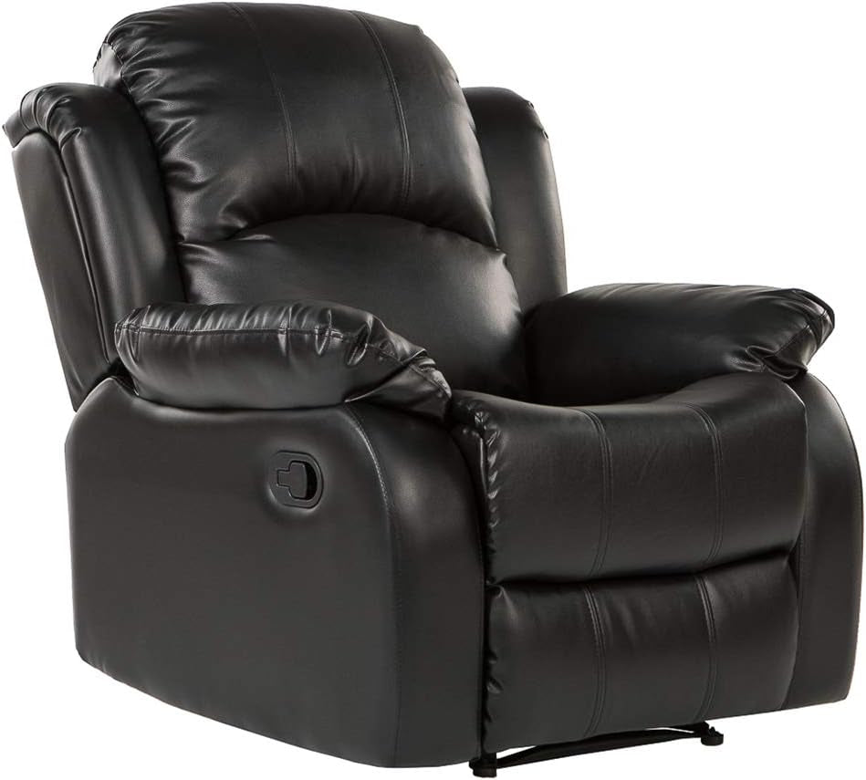 REC01-BLACK Furniture Bonded Leather Recliner Chair - Overstuffed, Black