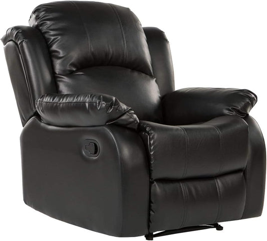 REC01-BLACK Furniture Bonded Leather Recliner Chair - Overstuffed, Black