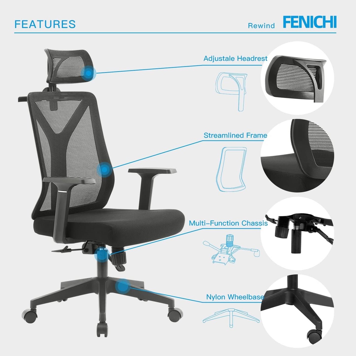 Office Chair Ergonomic Home Office Desk Chairs,Adjustable Height Big and Tall Mesh Computer Chair,Reclining Chair,Comfortable and Ergonomic Gaming Chair for Home Office (Black-1Pack)