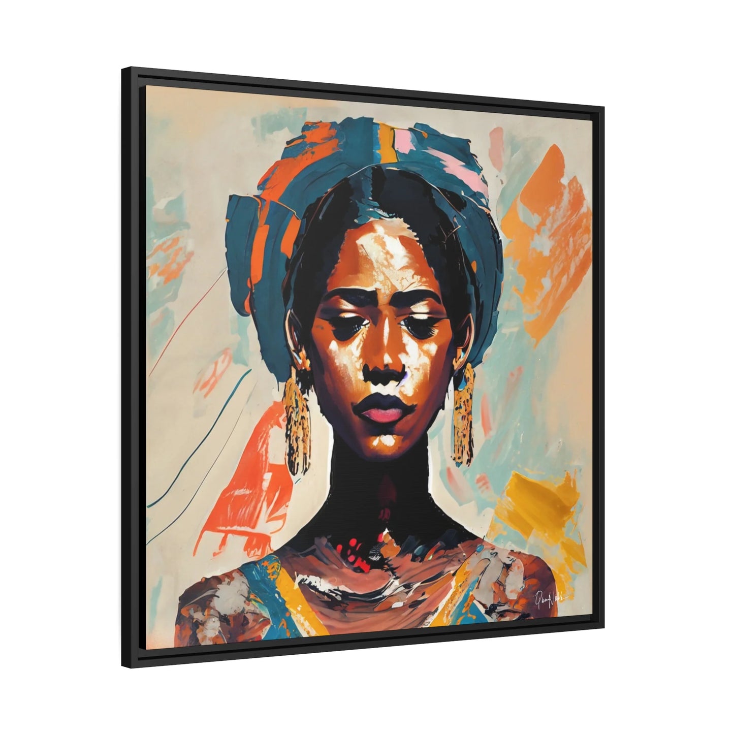 Woman with Turban Portrait Canvas Wall Art with Frame