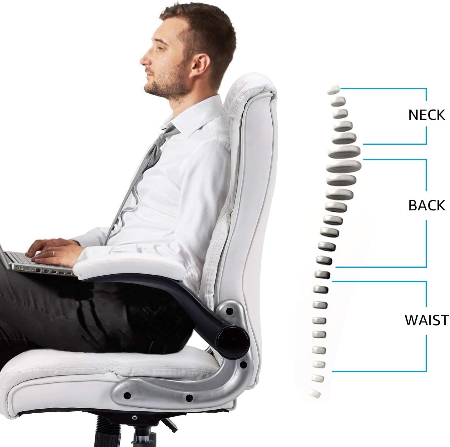 Home Office Desk Chair Comfortable Leather Computer Chairs Executive Office Chair with Armrests, White