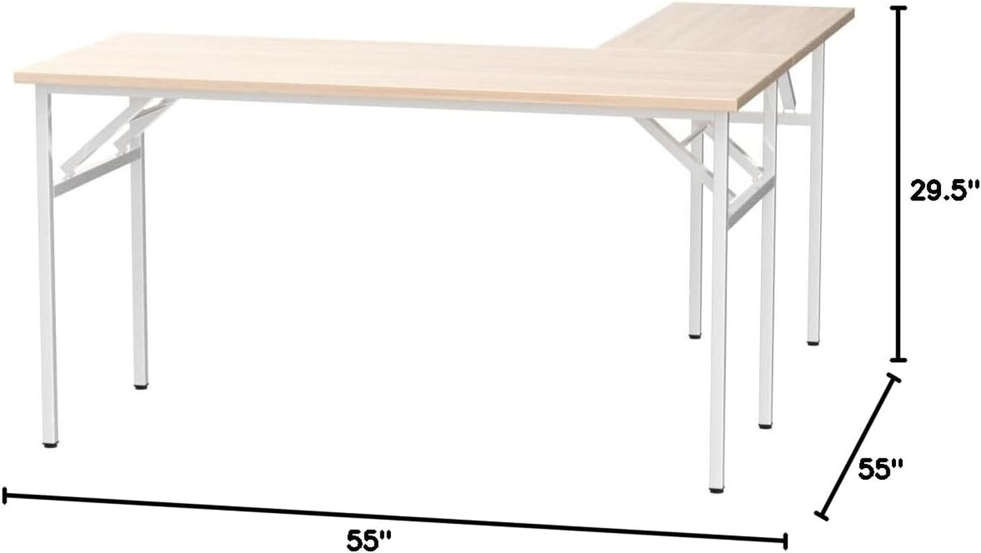 55X55 Inch L Shaped Desk Folding Computer Desk Reversible L Desk Computer Table Computer Workstation Office Desk PC Desk Study Desk Coner Table, Teak and White, NSDUS-AC11BW