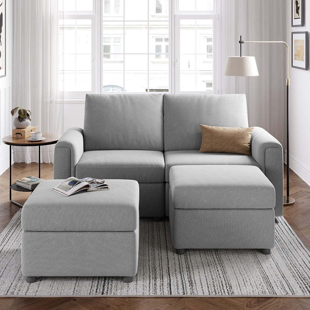 Modular Couches and Sofas Sectional with Storage, 4 Seat Sectional Sofa for Living Room, U Shaped Sectional Couch with Reversible Chaises, Light Gray