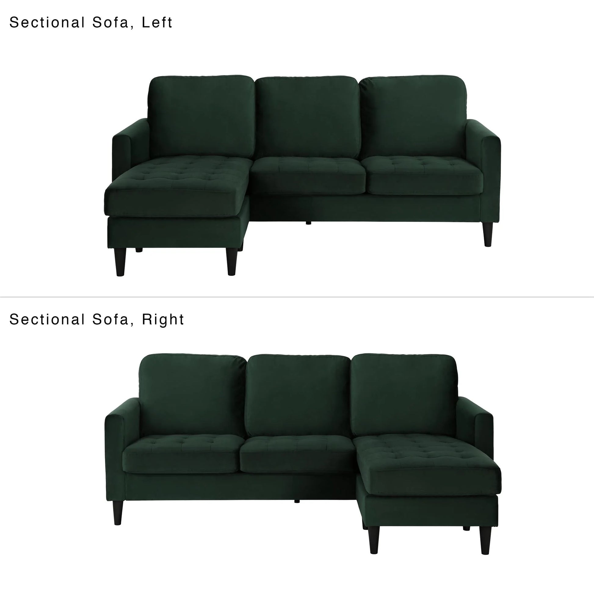 Cosmoliving Strummer Reversible Sectional Sofa Couch, Green Velvet