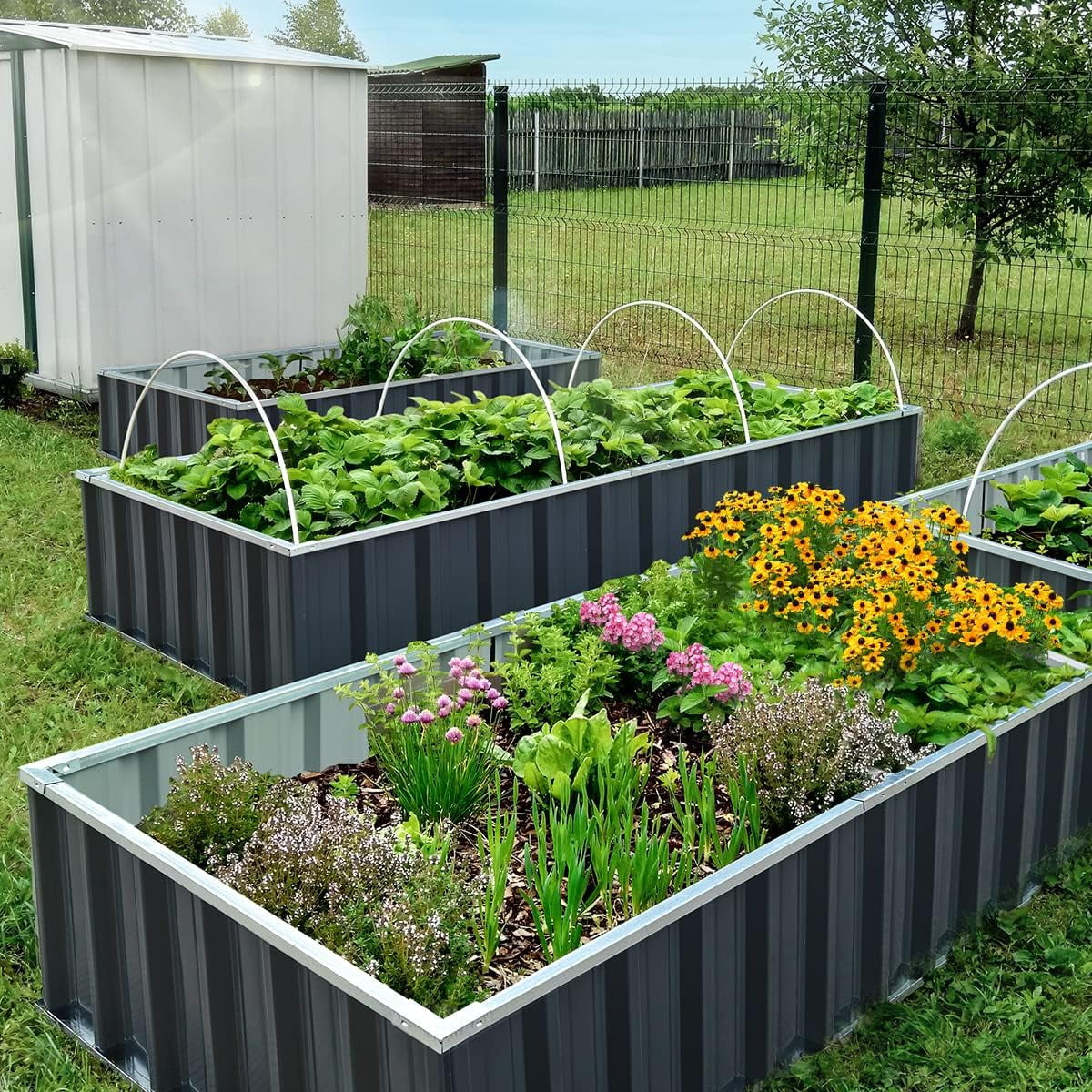 2-Pack 68" X 36" X 12" Raised Garden Bed Galvanized Steel Metal Planter Kit Box Dark Gray