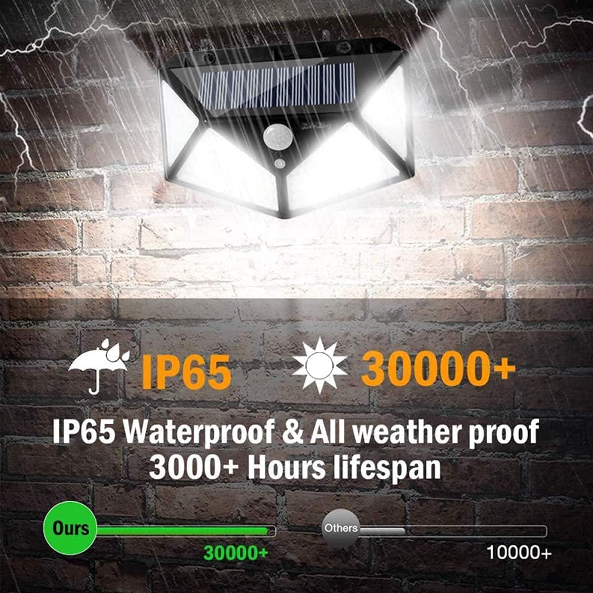 Solar Lights Outdoor 3 Modes 100 LED Solar Security Lights Wireless IP65 Waterproof Motion Sensor Lights Wall Lights Outdoor Lights for Front Door Backyard Garage Deck -4 Pack（Full 1200Mah）