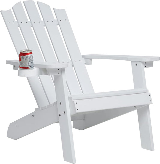 Melucivi Adirondack Chair Weather Resistant Plastic Outdoor Chairs with Cup Holder, Fire Pit Chair Patio Garden Resin Adirondack Chair for Adult, White