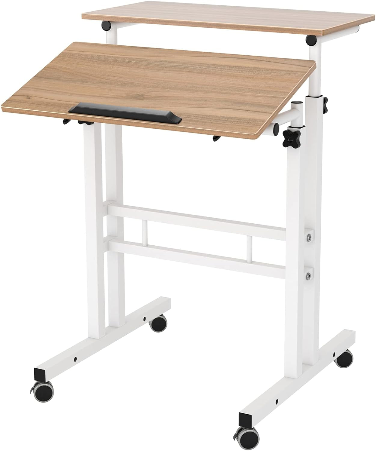 Mobile Standing Desk Stand up Desk Rolling Desk, Stand Sit Desk Mobile Computer Desk Adjustable Standing Desk 23.6Inches Table Workstation Mobile Desk Cart Tray Oak