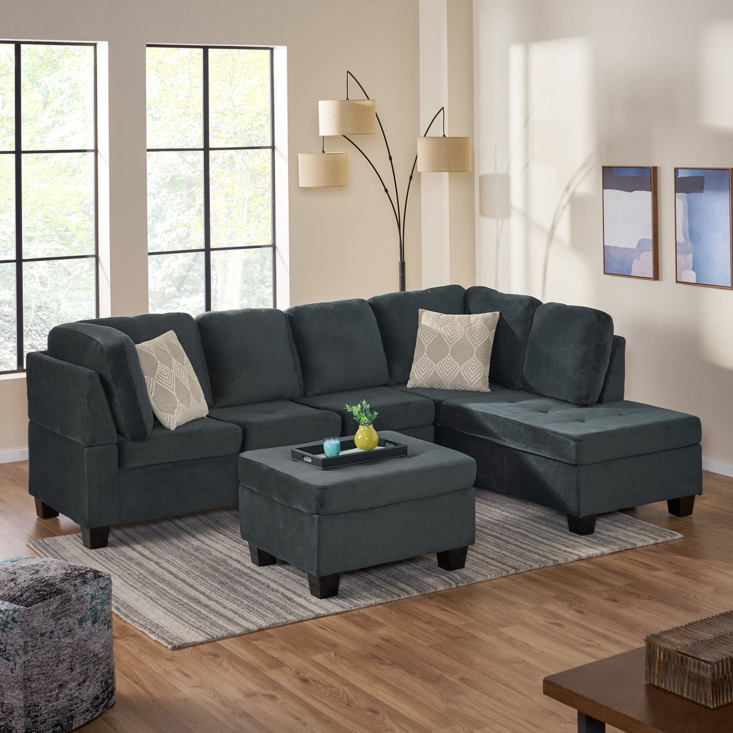 Canterbury 3-Pc Sectional Sofa Set, Charcoal Finish